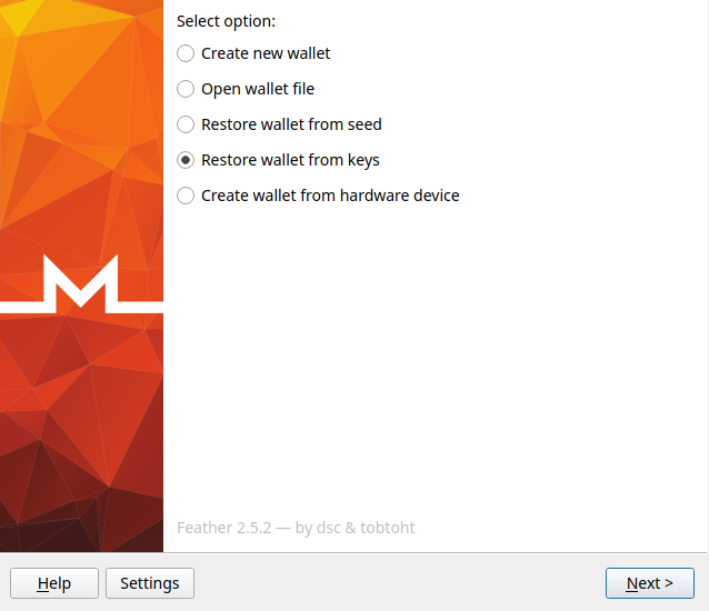 Restore wallet from keys