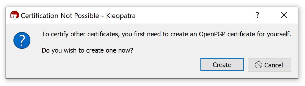 Click “Create” to create an OpenPGP certificate