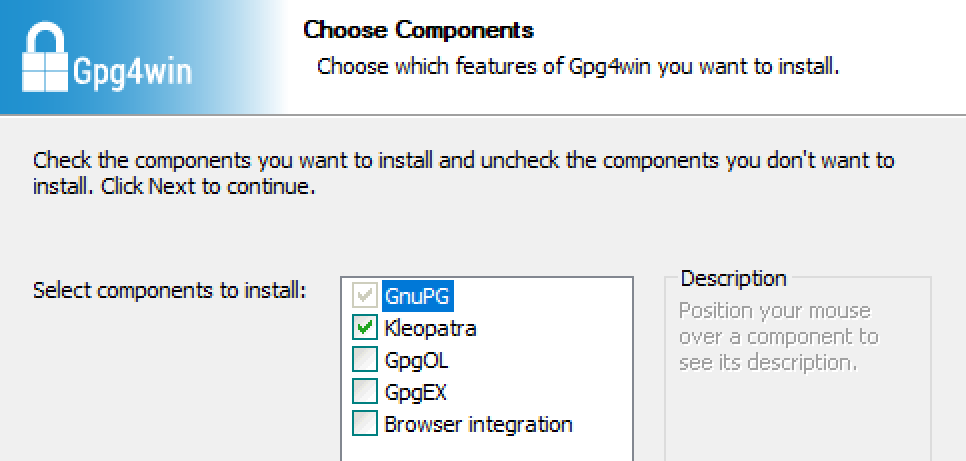 You may leave “GpgOL” and “GpgEX” unchecked